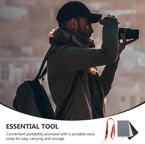 VALICLUD 18% Grey Balance Card with Black and White Sides for Exposure Photography Portable Plastic White Balance Card with Neck Strap for DSLR Digital Cameras in Kuwait