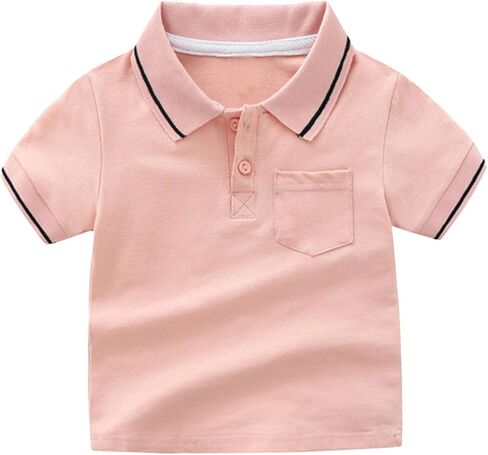 Boys Short Sleeve Polo Shirts School Uniform Tops for Toddler Kids | Breathable Cotton Blend Fabric, Striped Collar, Classic Pocket T Shirt for Casual Daily Wear 2-13 Years in Kuwait
