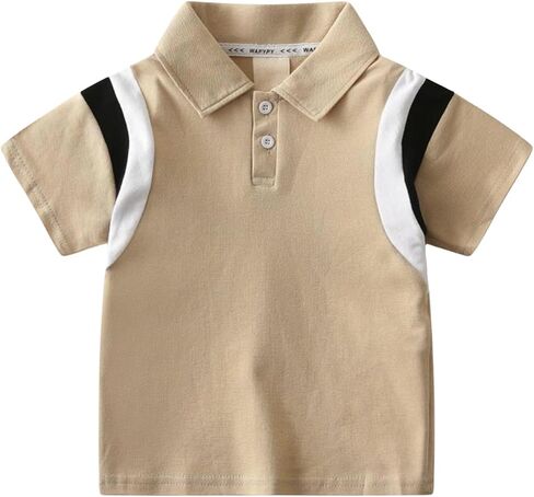 Toddler Boy Polo Shirt Striped Color Block Short Sleeve T Shirts | Soft Breathable Fabric, Classic Lapel & Button Design, Casual Tops for Daily Wear, School, Sports & Casual Activities, 12M-7Y in Kuwait