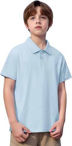 Boys Short Sleeve Polo Shirt Casual School Uniform Shirts for Kids | Soft Breathable Cotton Blend Fabric, Relaxed Fit, Classic Solid Color Tops for Daily Wear & Outdoor Activities 4-13 Years in Kuwait