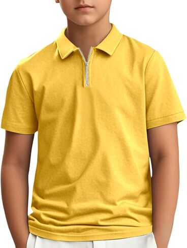 Short Sleeve Polo Shirts for Boys 1/4 Zip Casual Collared Tops | Breathable Mesh Fabric, Solid Color, Classic Pique T Shirt for Sports, Golf, School Uniform & Daily Wear 3-14 Years in Kuwait