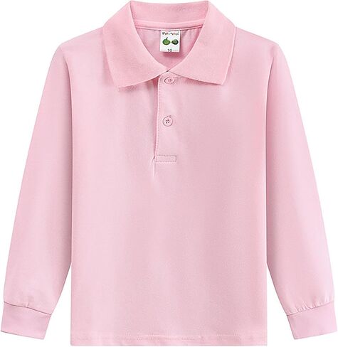 Long Sleeve Polo Shirts for Boys Girls School Uniform 3-14 Years | Soft Breathable Fabric, Casual Collared Golf Tops for Daily Wear, School & Outdoor Activities in Kuwait