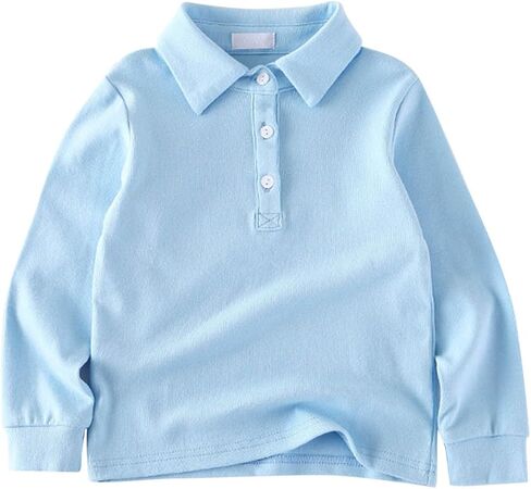 Toddler Boy Polo Shirt Long Sleeve Cotton Golf Tops 1-7 Years | Soft Breathable Fabric, 3-Button Placket, Solid Color, Boys School Uniform Basic Tees for Daily & Outdoor Wear in Kuwait