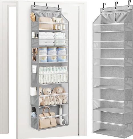 STORAGE MANIAC Over the Door Organizer 6-Shelf Closet Hanging Storage with 14 Mesh Pockets, 66lbs Capacity Clear Deep Pockets Behind Door Storage for Nursery, Bathroom, Bedroom, 1 Pack Grey in Kuwait