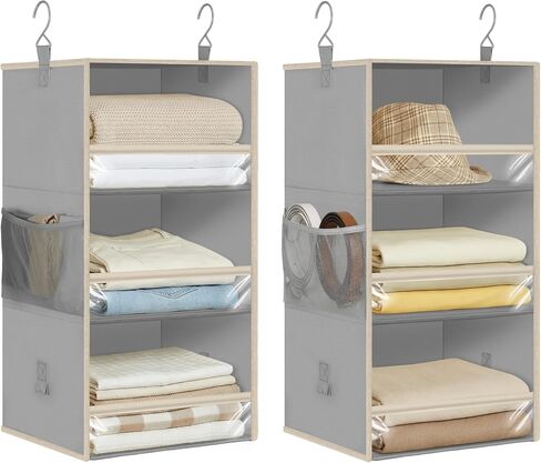 STORAGE MANIAC 6-Shelf Hanging Closet Organizer and Storage, 2 Separable 3-Shelf Haning Organizers for Closet, Collapsible Hanging Shelves Wardrobe Organization, College Dorm Room, Nursery, Beige in Kuwait