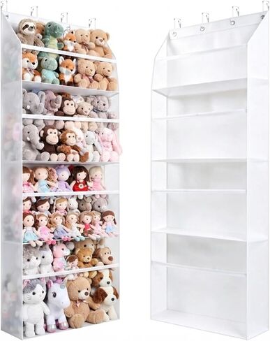 Thickened Plush Toy Storage Rack, Four-Tier Extra-Large Door Back-Hanging Shelf, Oxford Cloth + Transparent Window, for hanging plush toys, also suitable for storing diapers and baby supplies, Black in Kuwait