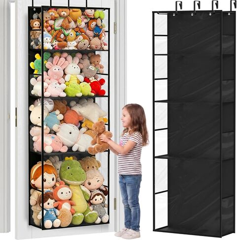 Over the Door Stuffed Animal Storage with Clear Dust Cover | 4 Tier Extra Large Hanging Toy Organizer for Plush Toys, Nursery Bedroom and Kids Room Storage in Kuwait
