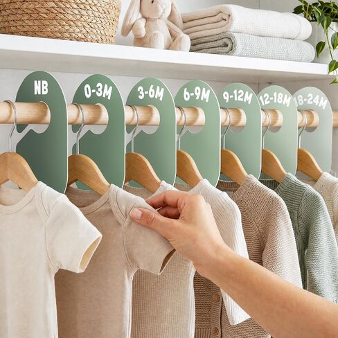 Baby Clothes Dividers for Closet - Baby Size Dividers Set for Nursery Closet Organizer, 7 Pcs Sage Green Boy Girl Clothes Hanger Organizer from Newborn to 24 Months for Infant Nursery Room Decor in Kuwait