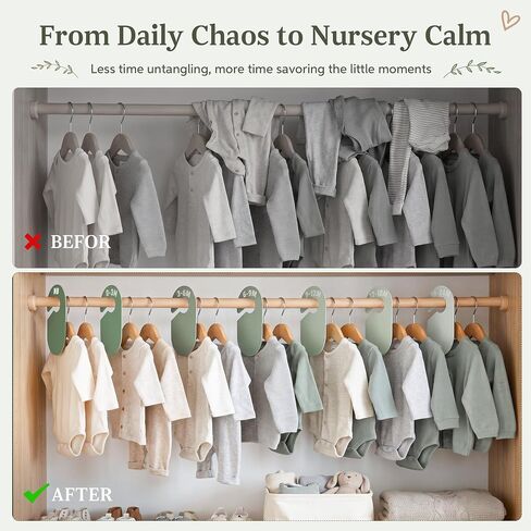 Baby Clothes Dividers for Closet - Baby Size Dividers Set for Nursery Closet Organizer, 7 Pcs Sage Green Boy Girl Clothes Hanger Organizer from Newborn to 24 Months for Infant Nursery Room Decor in Kuwait