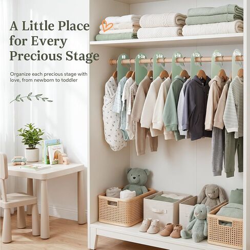 Baby Clothes Dividers for Closet - Baby Size Dividers Set for Nursery Closet Organizer, 7 Pcs Sage Green Boy Girl Clothes Hanger Organizer from Newborn to 24 Months for Infant Nursery Room Decor in Kuwait