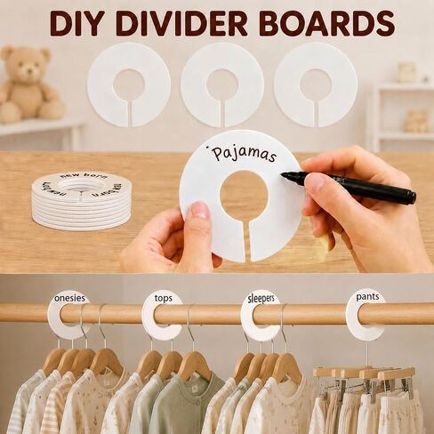 12 Pcs Baby Closet Dividers for Clothes, Round Baby Clothes Organizer Set with 4 Blank Dividers, Baby Closet Organizer with Clear Size Labels, Fits Most Rods in Kuwait