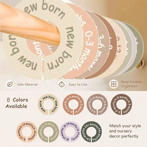 12 Pcs Baby Closet Dividers for Clothes, Round Baby Clothes Organizer Set with 4 Blank Dividers, Baby Closet Organizer with Clear Size Labels, Fits Most Rods in Kuwait