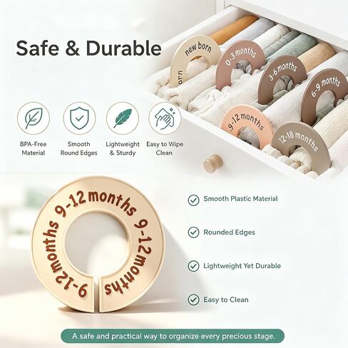 12 Pcs Baby Closet Dividers for Clothes, Round Baby Clothes Organizer Set with 4 Blank Dividers, Baby Closet Organizer with Clear Size Labels, Fits Most Rods in Kuwait