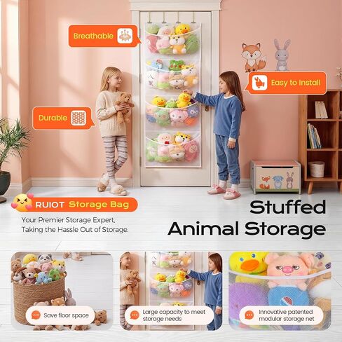 Ruiot Stuffed Animal Storage Over the Door Organizer | Original Design, 4 Components, Adjustable in Kuwait