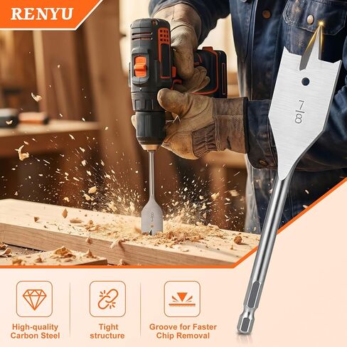 RENYU 13PCS Spade Bit Set for Wood,Hex Shank 3-Point Wood Flat Drill Bit Set - High Carbon Steel, Precise Positioning, Effortless Cutting, for Fast Wood Drilling in Kuwait