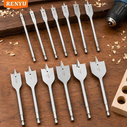 RENYU 13PCS Spade Bit Set for Wood,Hex Shank 3-Point Wood Flat Drill Bit Set - High Carbon Steel, Precise Positioning, Effortless Cutting, for Fast Wood Drilling in Kuwait