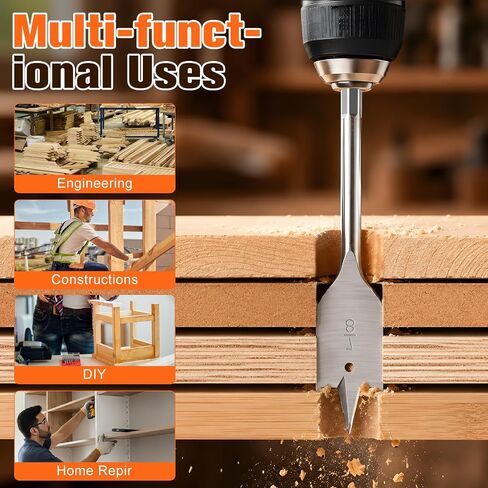 RENYU 13PCS Spade Bit Set for Wood,Hex Shank 3-Point Wood Flat Drill Bit Set - High Carbon Steel, Precise Positioning, Effortless Cutting, for Fast Wood Drilling in Kuwait