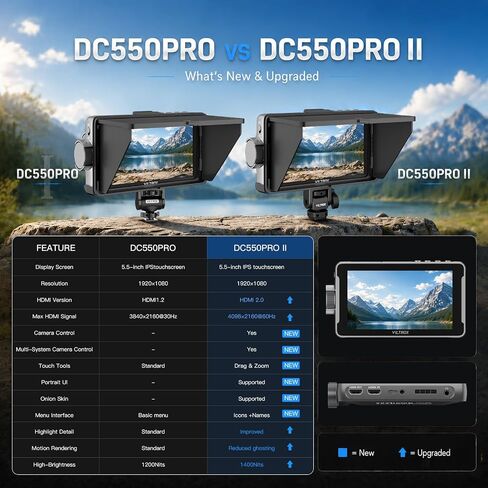 VILTROX DC-550 PRO II 5.5" Touch Screen Camera Field Monitor, 1400 Nits 4K@60 HDMI 2.0 with Camera Control, Vertical UI for TikTok, Onion Skin for Stop Motion, 3D LUT& Waveform DSLR Monitor in Kuwait