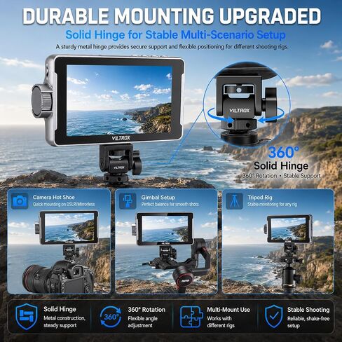 VILTROX DC-550 PRO II 5.5" Touch Screen Camera Field Monitor, 1400 Nits 4K@60 HDMI 2.0 with Camera Control, Vertical UI for TikTok, Onion Skin for Stop Motion, 3D LUT& Waveform DSLR Monitor in Kuwait