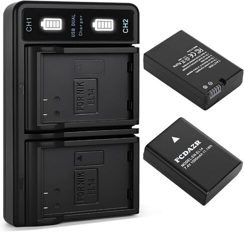 EN-EL14 EN-EL14a Battery (2-Pack) and Dual LED Charger Compatible with Nikon D3100 D3200 D3300 D3400 D3500 D5100 D5200 D5300 D5500 D5600 DF Coolpix P7000 P7100 P7700 P7800 Cameras in Kuwait