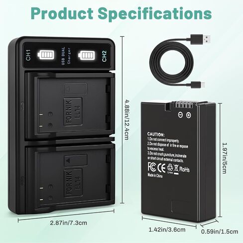 EN-EL14 EN-EL14a Battery (2-Pack) and Dual LED Charger Compatible with Nikon D3100 D3200 D3300 D3400 D3500 D5100 D5200 D5300 D5500 D5600 DF Coolpix P7000 P7100 P7700 P7800 Cameras in Kuwait