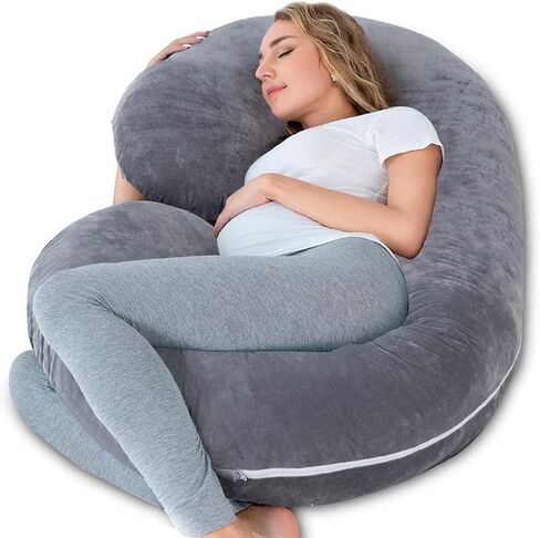 INSEN Pregnancy Pillow for Sleeping, Maternity Pillow with Jersey Cotton Cover,C Shaped Body Pillow for Pregnant (Natural Gray) in Kuwait