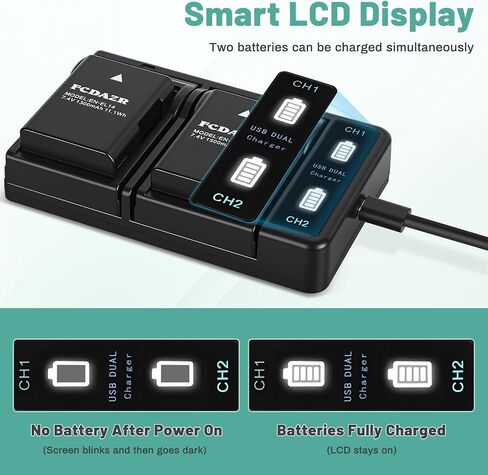 EN-EL14 EN-EL14a Battery (2-Pack) and Dual LED Charger Compatible with Nikon D3100 D3200 D3300 D3400 D3500 D5100 D5200 D5300 D5500 D5600 DF Coolpix P7000 P7100 P7700 P7800 Cameras in Kuwait