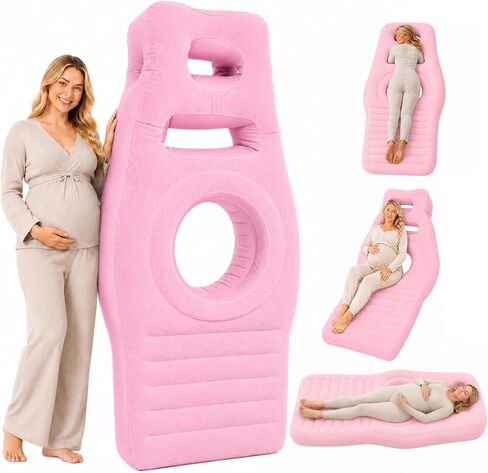 Inflatable Pregnancy Pillow, Newly Upgraded Multi-Functional Pregnant Woman's Abdominal Hole Full Body Inflatable Bed attress, Waterproof Prone Floating Bed for Pregnant Women (Khaki) in Kuwait