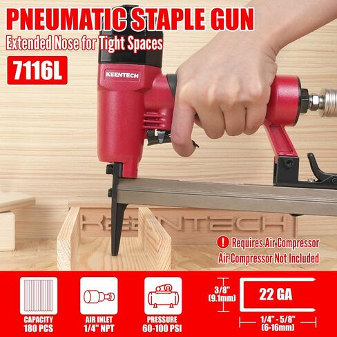 KEENTECH Pneumatic Upholstery Staple Gun with Extended Nose, Fits 22GA 3/8" Crown Staples, 1/4" to 5/8" Length in Kuwait