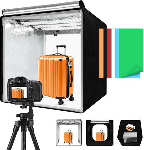 Light Box with Tripod, 12/16/20/24/32 Inch Lightbox with CRI>95 120 White Warm LED Light Beads. Portable Photo Light Box with 6 Colors PVC Backdrops. Dimmable Shooting Tent Kit for Studio Photography in Kuwait