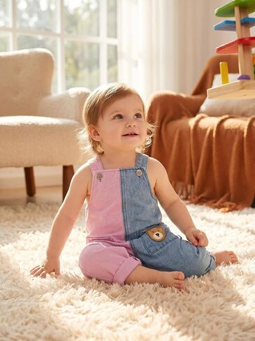Baby Denim Overalls Toddler Infant Baby Boy Girl Summer Clothes Denim Blue Pink Patchwork Overalls Jean Outfit Fashion in Kuwait