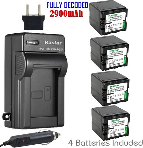 Kastar Battery (4-Pack) and Charger Kit for Panasonic VW-VBN260 Work with Panasonic HC-X800 HC-X900 HC-X900M HC-X910 HC-X920 HC-X920M HDC-HS900 HDC-SD800 HDC-SD900 HDC-TM900 Cameras in Kuwait