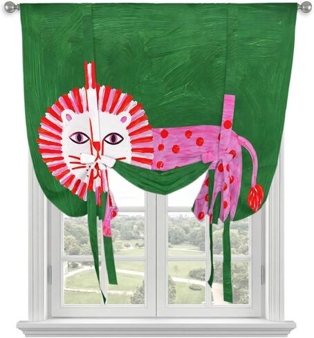 Pink Dot Lion Cartoon Tie Up Curtains for Small Windows,Adjustable Rod Pocket Modern Abstract Sketch Animals Valance 45 Inch Short, Window Treatment Balloon Roman Blind Shade, 34" x 45" in Kuwait
