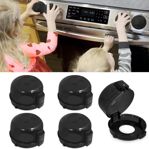 Childproof Stove Knob Safety Covers, Oven Knob Covers for Child Safety 5 Pack, Black Stove Knob Covers & Gas Stove Locks,Heat-Resistant Adhesive,Double-Key Baby Proof Covers for Gas/Electric Burner in Kuwait