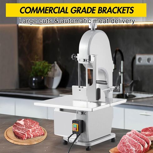 Commercial Electric Meat Bandsaw, 1500W Stainless Steel Countertop Bone Sawing Machine, Workbeach 20.5" x 19.5", 0.16-7.09Inch Cutting Thickness, Frozen Meat Cutter for Rib Pork Beef in Kuwait