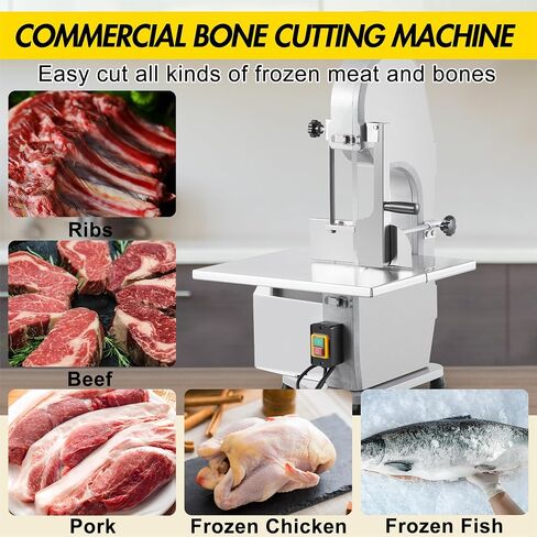 Commercial Electric Meat Bandsaw, 1500W Stainless Steel Countertop Bone Sawing Machine, Workbeach 20.5" x 19.5", 0.16-7.09Inch Cutting Thickness, Frozen Meat Cutter for Rib Pork Beef in Kuwait