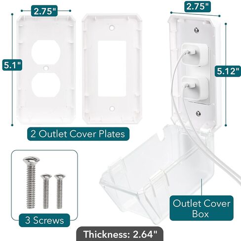 Bates- Baby Safety Outlet Cover Box, Transparent Door, Baby Proof Outlet Covers, Plug Covers for Electrical Outlets in Kuwait