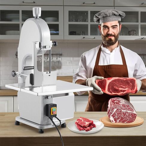 Commercial Electric Meat Bandsaw, 1500W Stainless Steel Countertop Bone Sawing Machine, Workbeach 20.5" x 19.5", 0.16-7.09Inch Cutting Thickness, Frozen Meat Cutter for Rib Pork Beef in Kuwait
