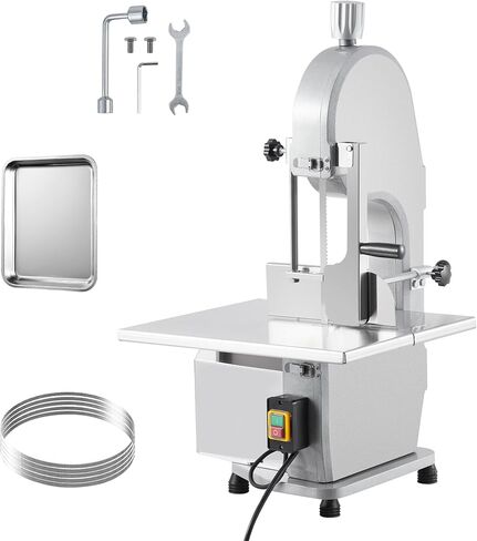 Commercial Electric Meat Bandsaw, 1500W Stainless Steel Countertop Bone Sawing Machine, Workbeach 20.5" x 19.5", 0.16-7.09Inch Cutting Thickness, Frozen Meat Cutter for Rib Pork Beef in Kuwait