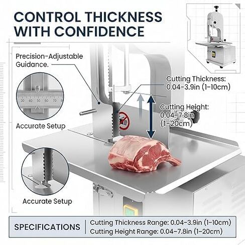 1000W Commercial Bone Saw Machine, Electric Meat Band Saw, Frozen Meat Bone Cutter with 9 Blades, for Butcher Shop, Restaurant, Home Kitchen in Kuwait