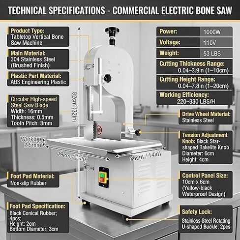 1000W Commercial Bone Saw Machine, Electric Meat Band Saw, Frozen Meat Bone Cutter with 9 Blades, for Butcher Shop, Restaurant, Home Kitchen in Kuwait