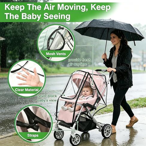Clear Stroller Rain Cover, EVA,Universal Fit Breathable Weather Shield Easy to Install Windproof Waterproof, for Rain Snow Sun in Kuwait