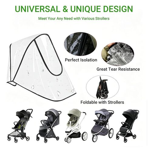 Clear Stroller Rain Cover, EVA,Universal Fit Breathable Weather Shield Easy to Install Windproof Waterproof, for Rain Snow Sun in Kuwait