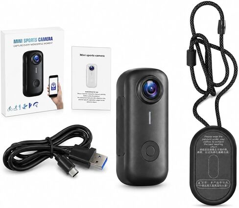 Mini Thumb Body Camera, Wearable POV Body Cam with WiFi Remote Monitoring, Motion & Sound Detection, Night Vision, Magnetic Necklace Design, Black, Includes 128GB MicroSD Card in Kuwait