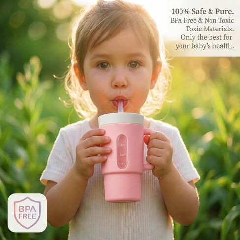DeeCoo® My 1st Tumbler, 7oz Silicone Sippy Cup with Straw & Handle, 2-Pack BPA-Free Spill-Resistant Baby Cup for Toddlers, Easy-Clean Transition Cup for Home & Travel, Kids Cups (Pink & Purple) in Kuwait