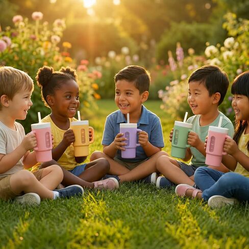 DeeCoo® My 1st Tumbler, 7oz Silicone Sippy Cup with Straw & Handle, 2-Pack BPA-Free Spill-Resistant Baby Cup for Toddlers, Easy-Clean Transition Cup for Home & Travel, Kids Cups (Pink & Purple) in Kuwait