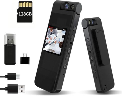 128GB Mini Body Camera with 180° Rotating Lens, 1080P HD Mini Body Cameras with Audio and Video Recording, Loop Record, 8 Hours Continuous Recording Camcorder for Security, Work, Travel in Kuwait