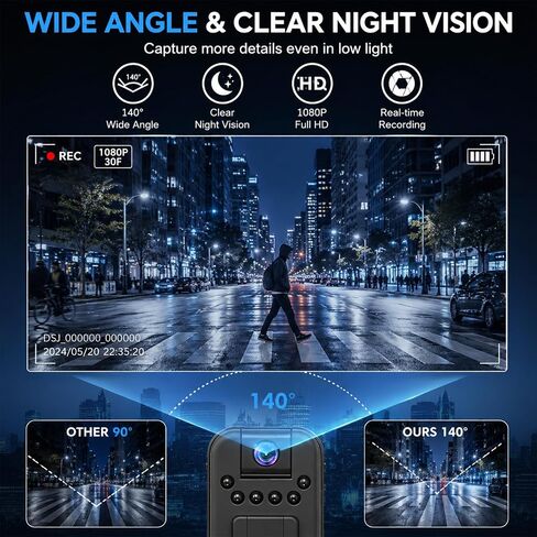 Body Camera HD 1080P Portable Video Recorder with 180° Rotatable Lens Wearable Camcorder with Night Vision Police Body cam for Sport/Delivery/Travel/Law Enforcement, Micro SD Card NOT Included (black) in Kuwait