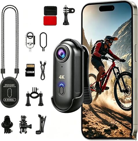 4K 64GB Magnetic Wearable Mini Body Camera, Thumb Size POV Sports Camera, Hands-Free Recording for Cycling, Motorcycle, Vlogging & Outdoor（Black） in Kuwait