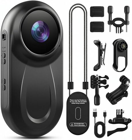 Mini Body Camera 1080P, 512G Thumb Action Camera, Vlogging Cam Portable Camcorder with 360° POV Rotate Clip & Magnetic Clip, Wearable Video Recorder for Traveling/Motorcycle/Pet Walking(No SD Card) in Kuwait